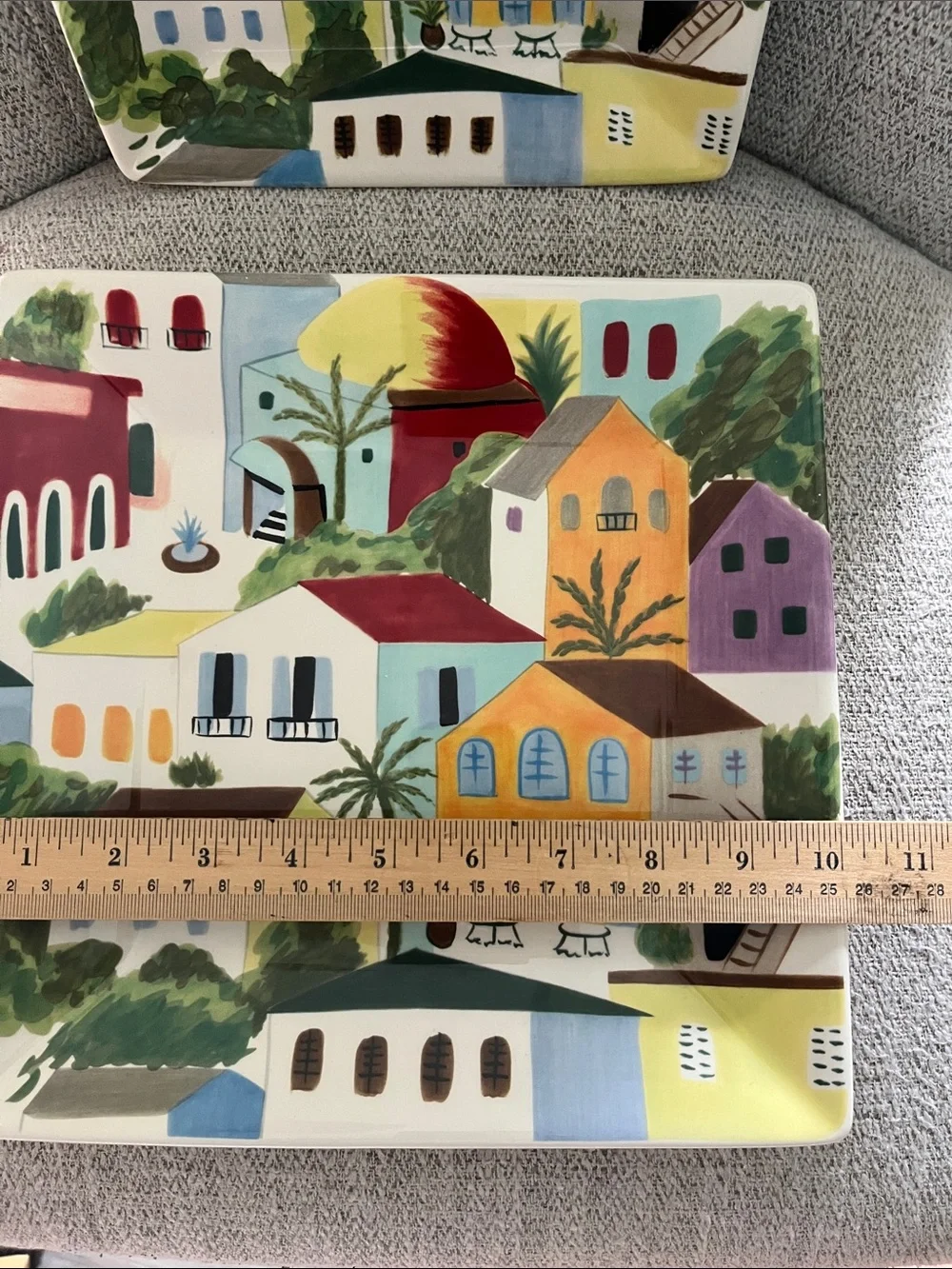 2 Pier 1 Villa del Sol hand painted earthenware square plates tuscan village